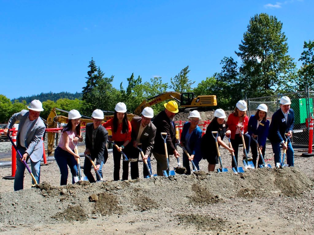 Officials and developers breaking ground for the Issaquah Trailhead Affordable Housing project.