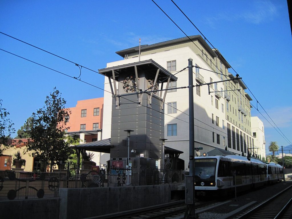 Del Mar Station in Pasadena, CA, next to housing developments.