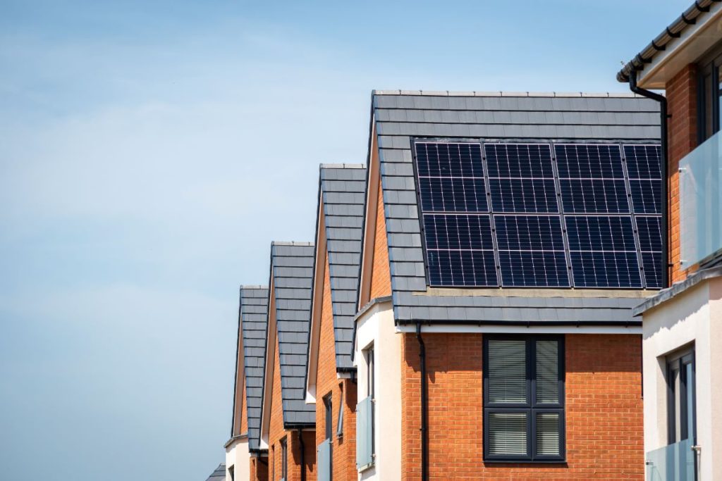 Solar panels on the roof of new built house in the UK