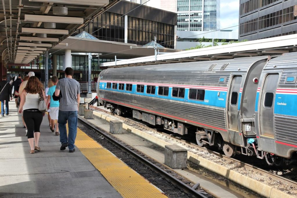 Amtrak train in Boston, MA.