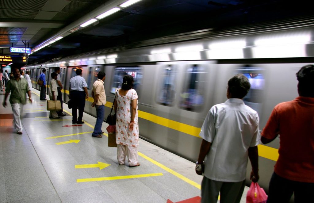Passengers waiting for Delhi Metro.