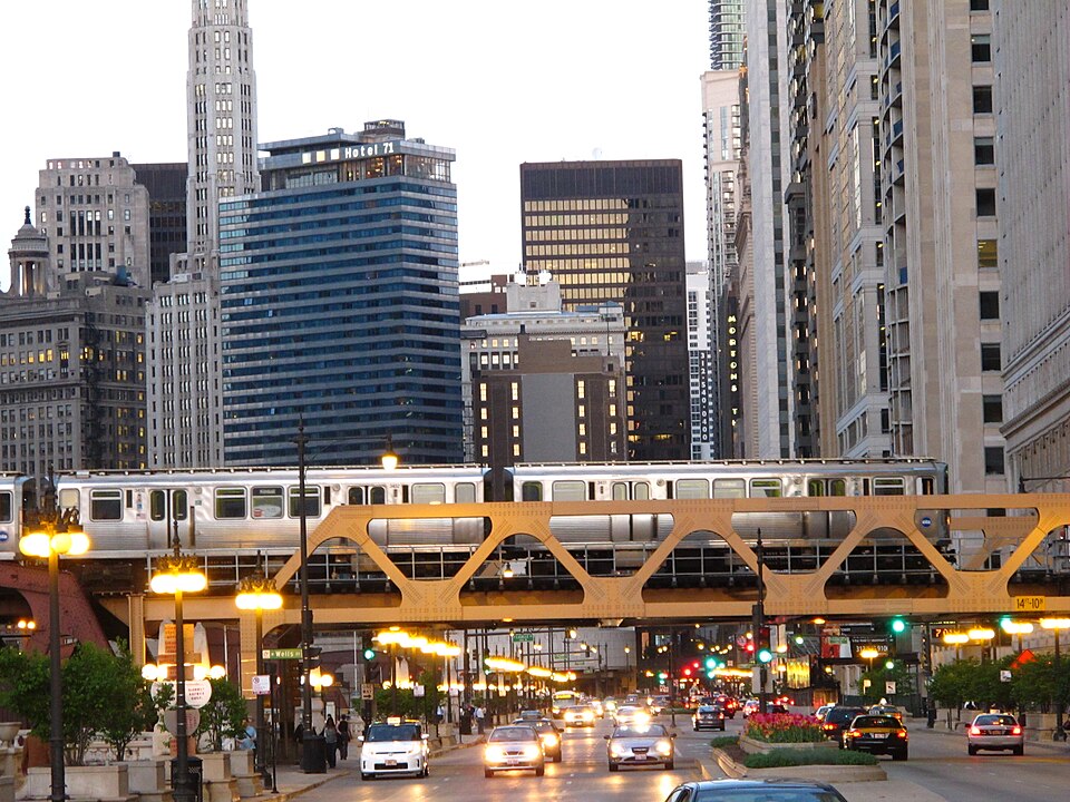 Overhead L train in Chicago.