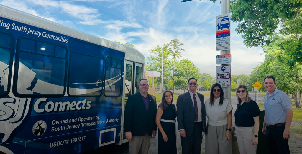New Jersey officials celebrate the launch of the SJ Connects shuttle.
