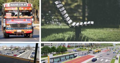 Paraguay plans for electric mobility (top-left); Surgeon General addresses loneliness (top-right); Parking shapes everything (bottom-left); Raleigh advances BRT (bottom-right)