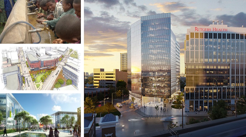 Designing cities for a hotter future (top-left); RIPTA seeks best value procurement (center-left); Xiong'an, China’s city of the future (bottom-left); New Brunswick’s HELIX Phase II plans (right)